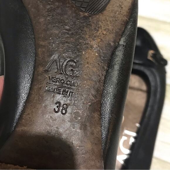 AGL Black Leather Patent Cap Toe Buckle Flats Made In Italy Women’s Size 38 - Picture 5 of 6